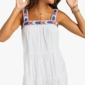 NWOT Francesca’s Blue Rain Tiered Square Neck Embroidered Lined Dress Size 10/12